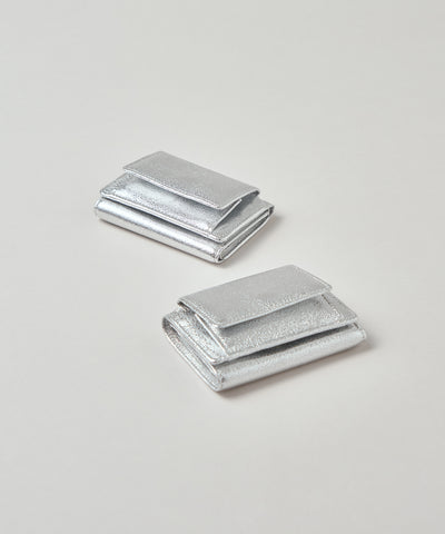 #18/ ミニウォレット(silver)/ やぎ革・グリッター