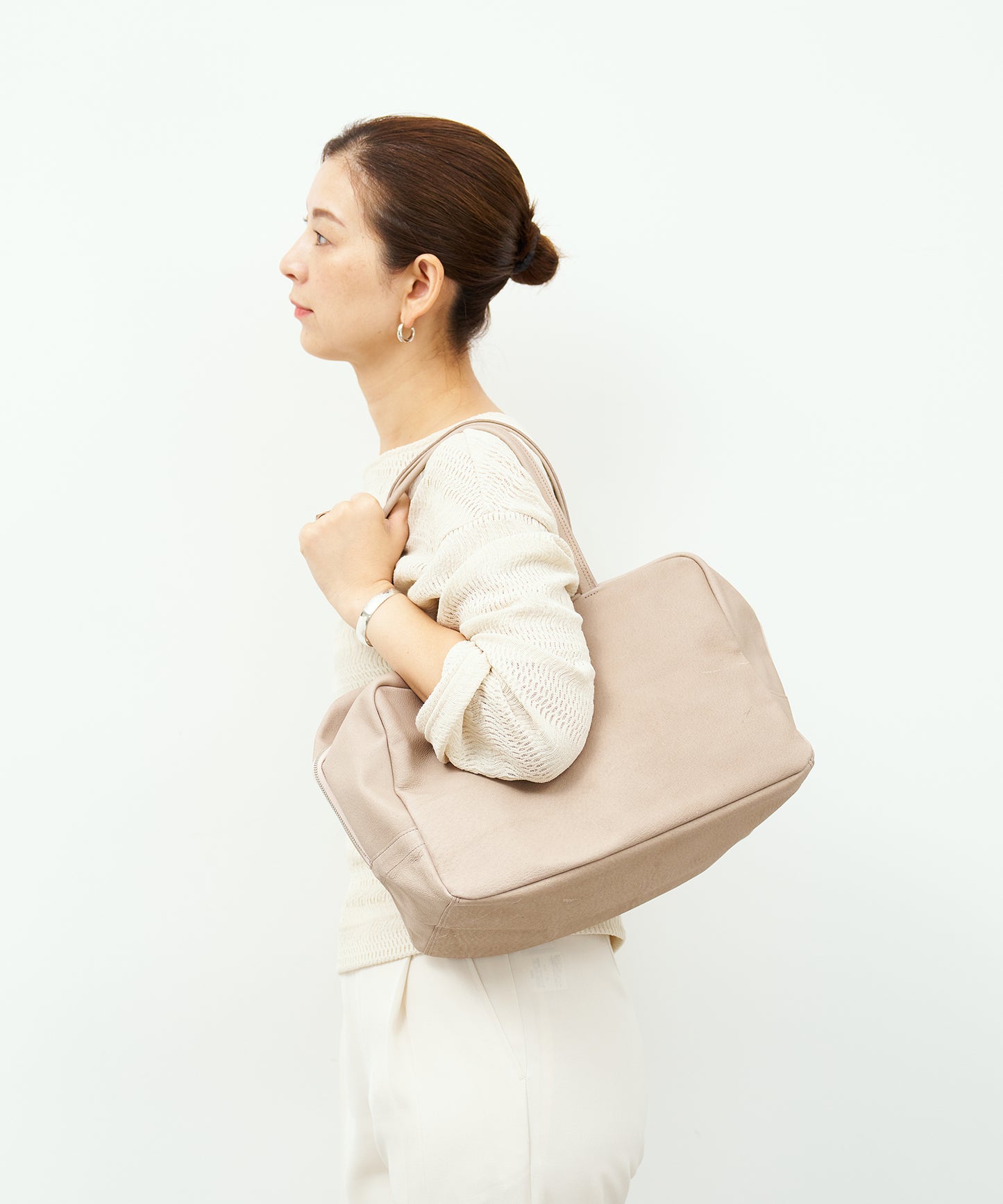#30/ スクエアダッフル M(pink beige)/ ピッグスキン・ハリー