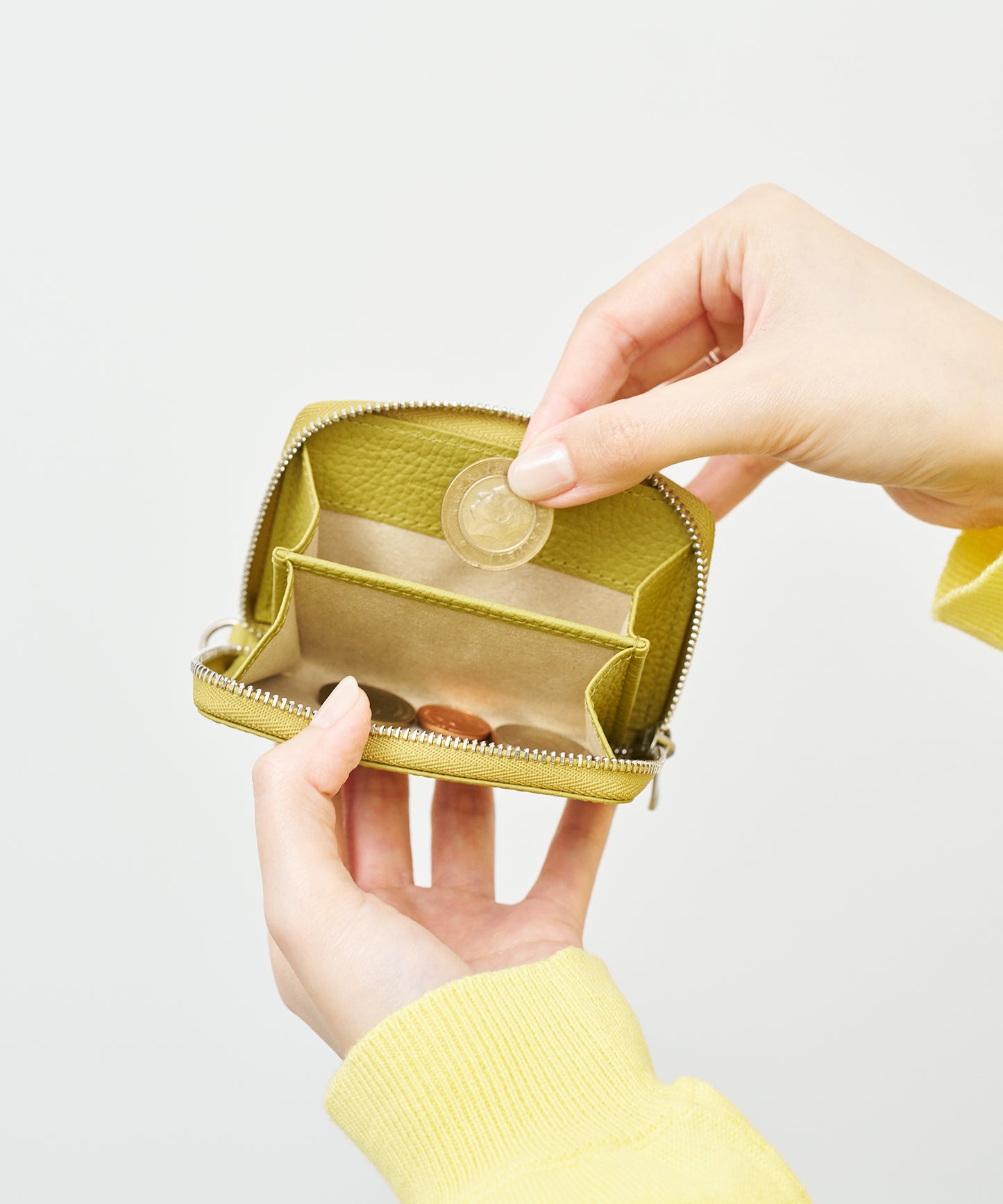 #53《SALE 50%》コインパース(pistachio yellow)/ 牛革・エン