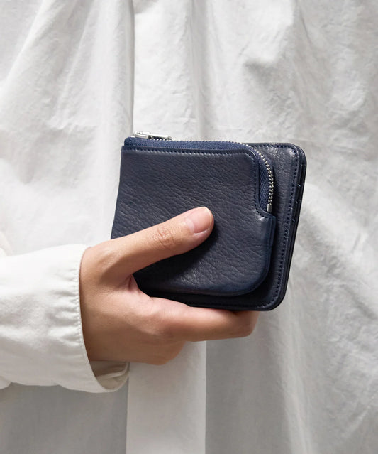 #55b/ 外ポケウォレット(indigo blue)/ 牛革・ベビーバッファロー
