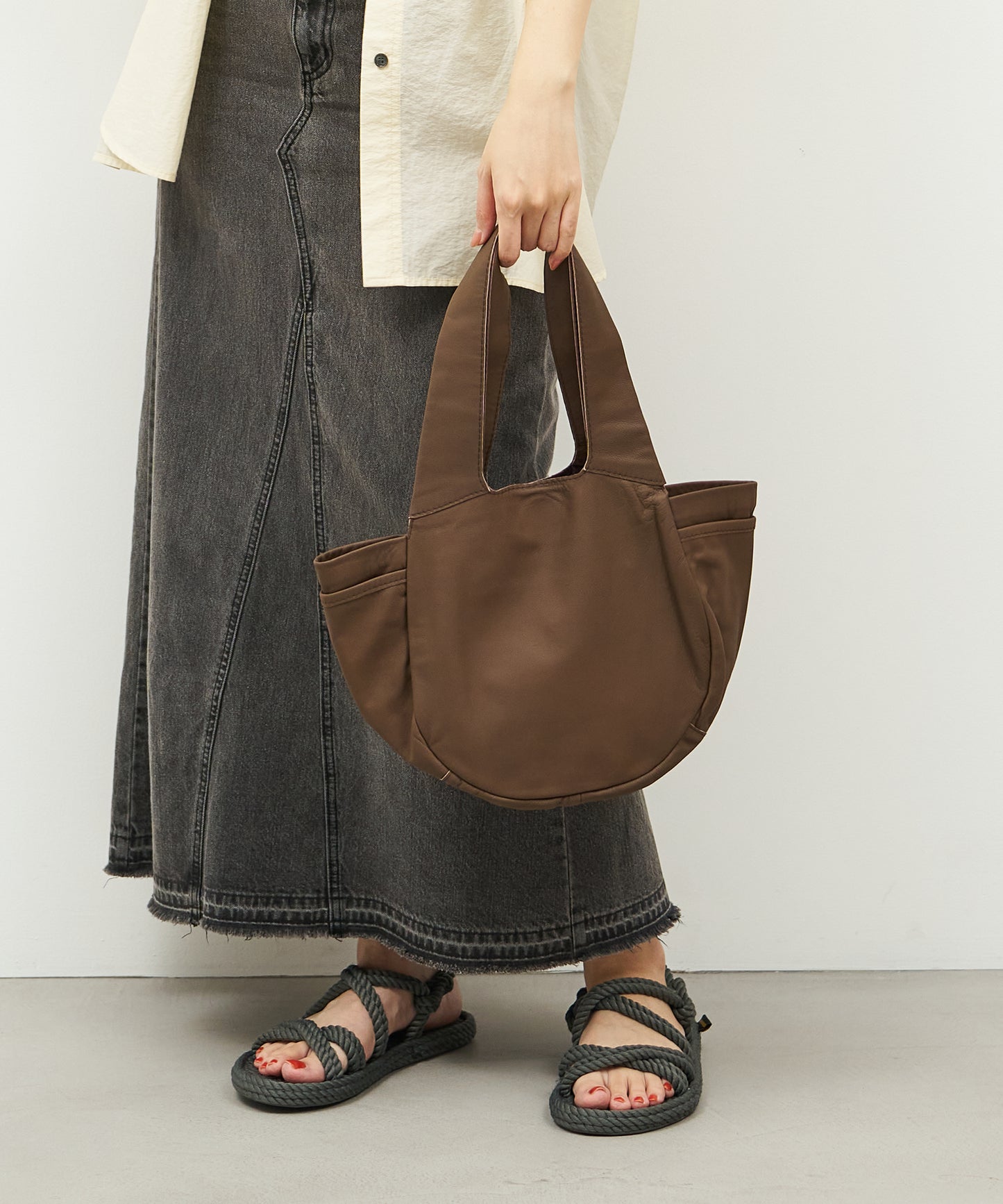 #11《SALE 20%》パンプキンサックS (dark brown) / やぎ革・ベアー