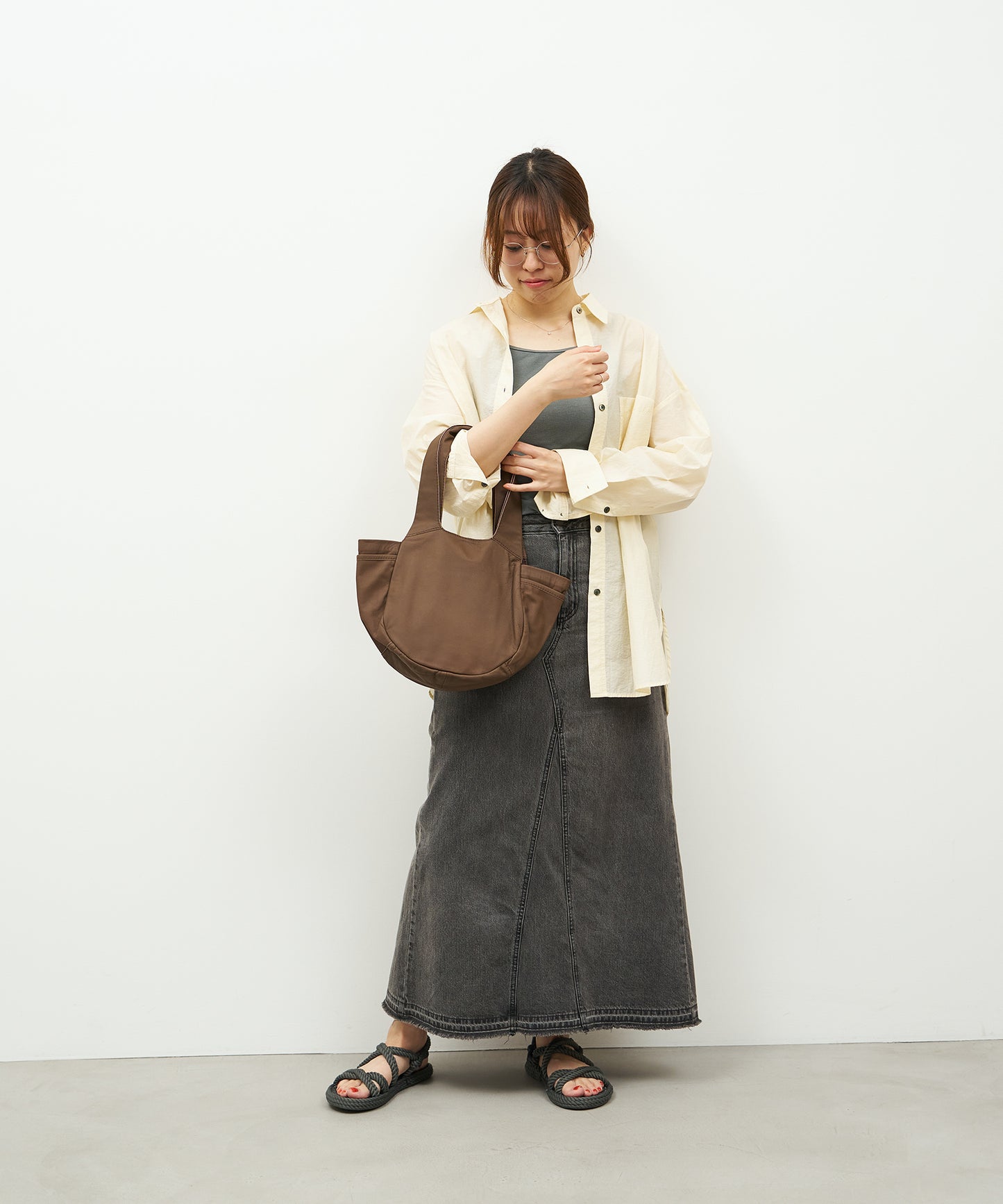 #11《SALE 20%》パンプキンサックS (dark brown) / やぎ革・ベアー