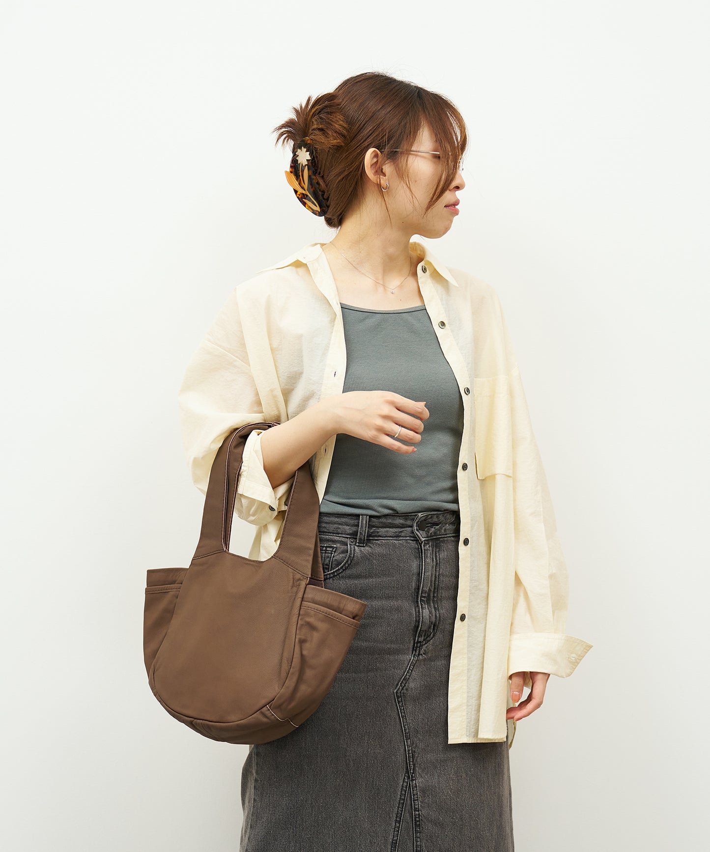 #11《SALE 20%》パンプキンサックS (dark brown) / やぎ革・ベアー