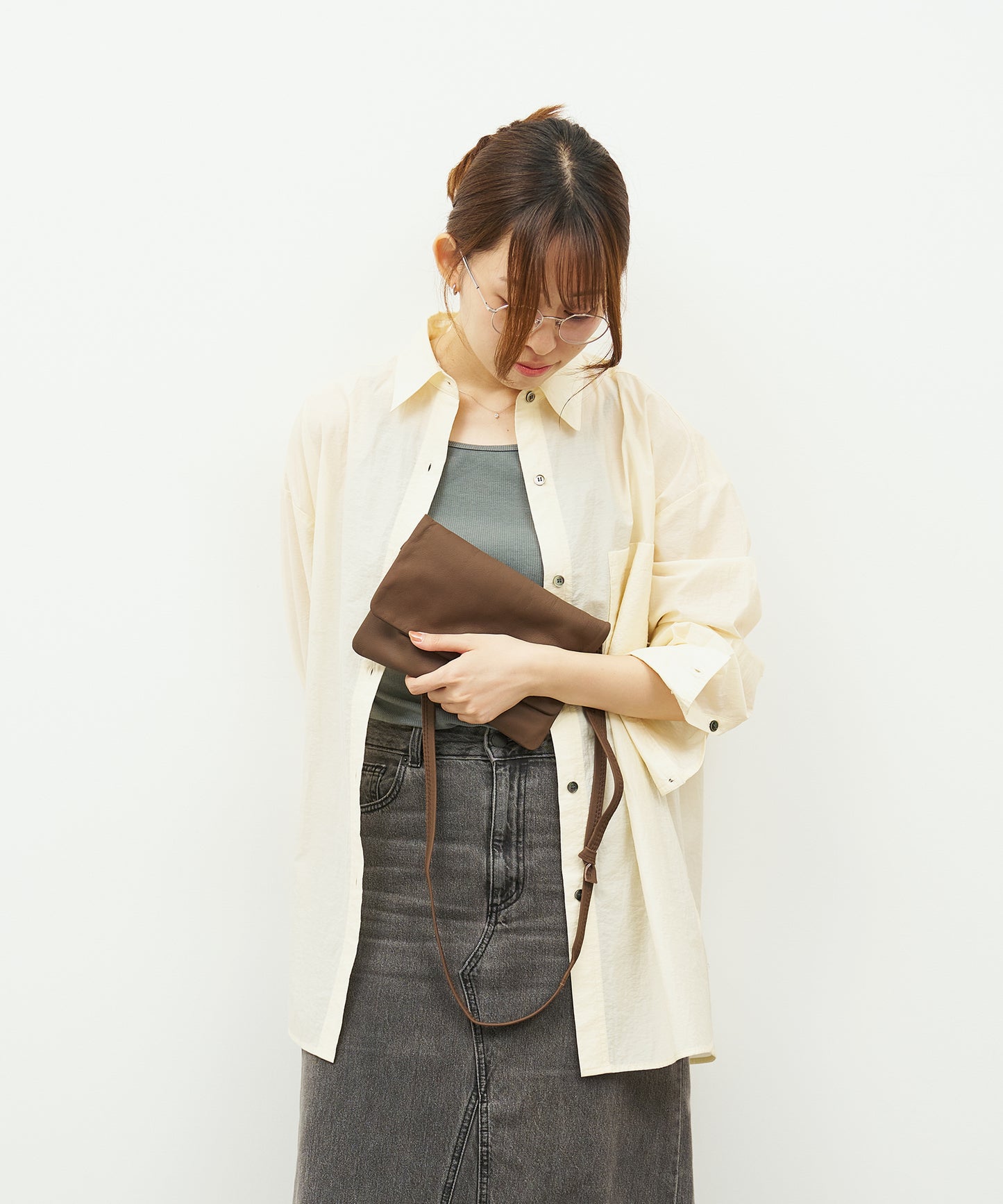 #11《SALE 20%》クラッチショルダー XS (dark brown) / やぎ革・ベアー