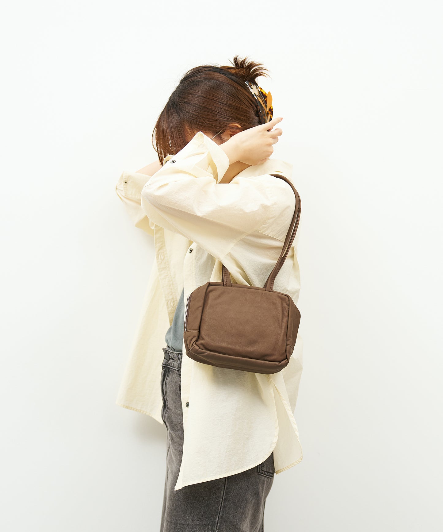 #11《SALE 20%》スラウチーボックスバッグXS (dark brown) / やぎ革・ベアー