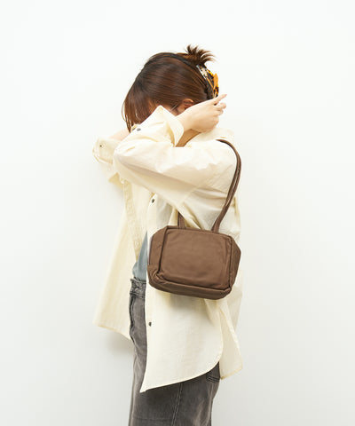 #11《SALE 20%》スラウチーボックスバッグXS (dark brown) / やぎ革・ベアー