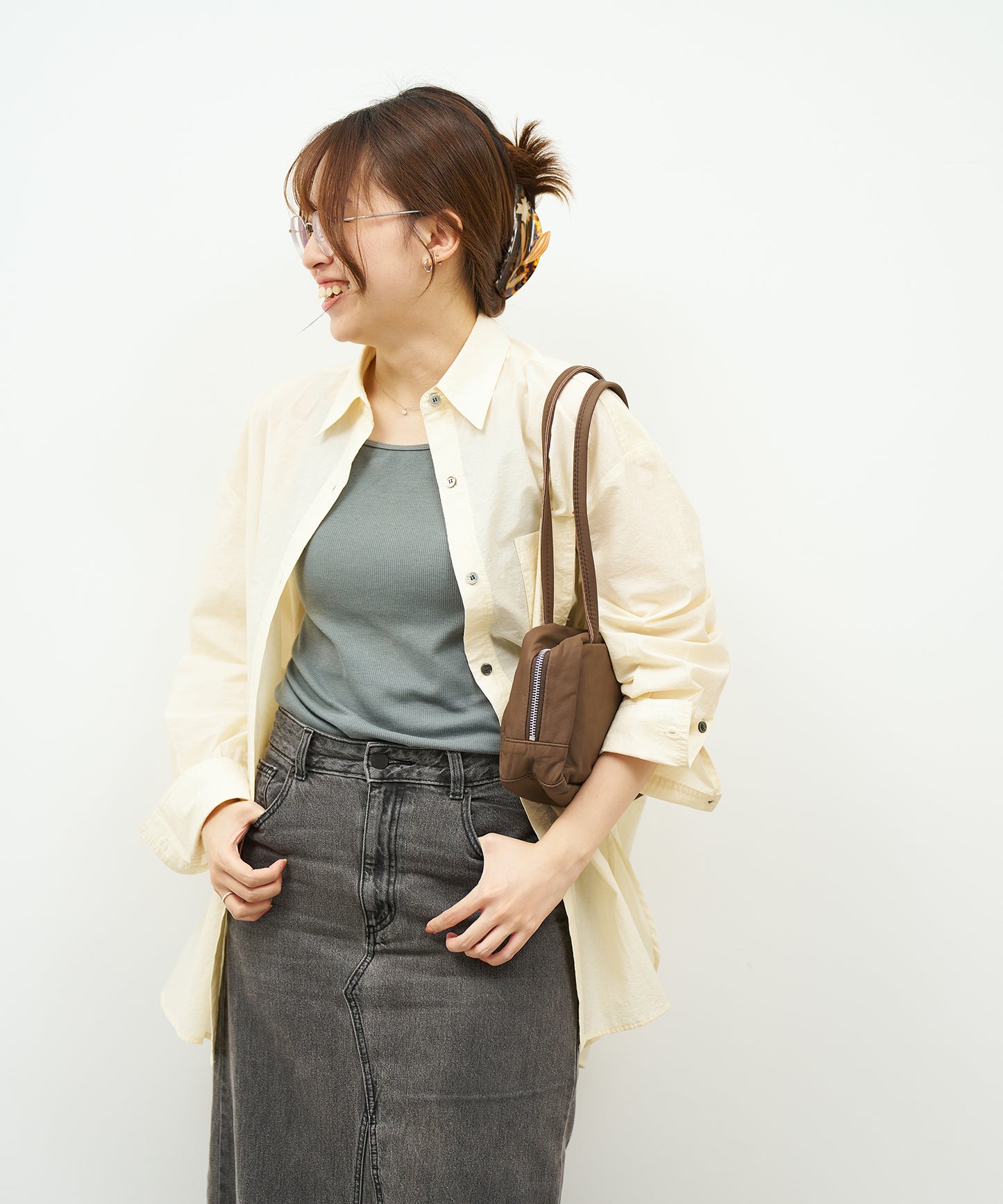 #11《SALE 20%》スラウチーボックスバッグXS (dark brown) / やぎ革・ベアー