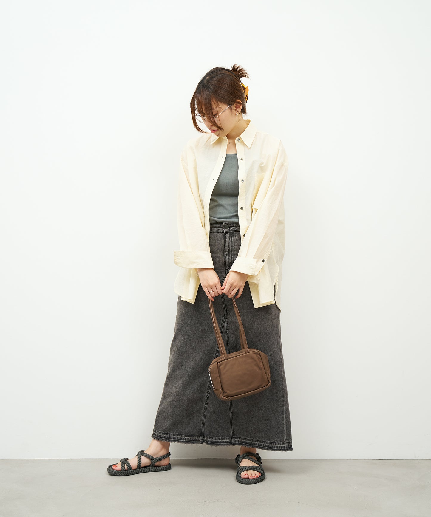 #11《SALE 20%》スラウチーボックスバッグXS (dark brown) / やぎ革・ベアー