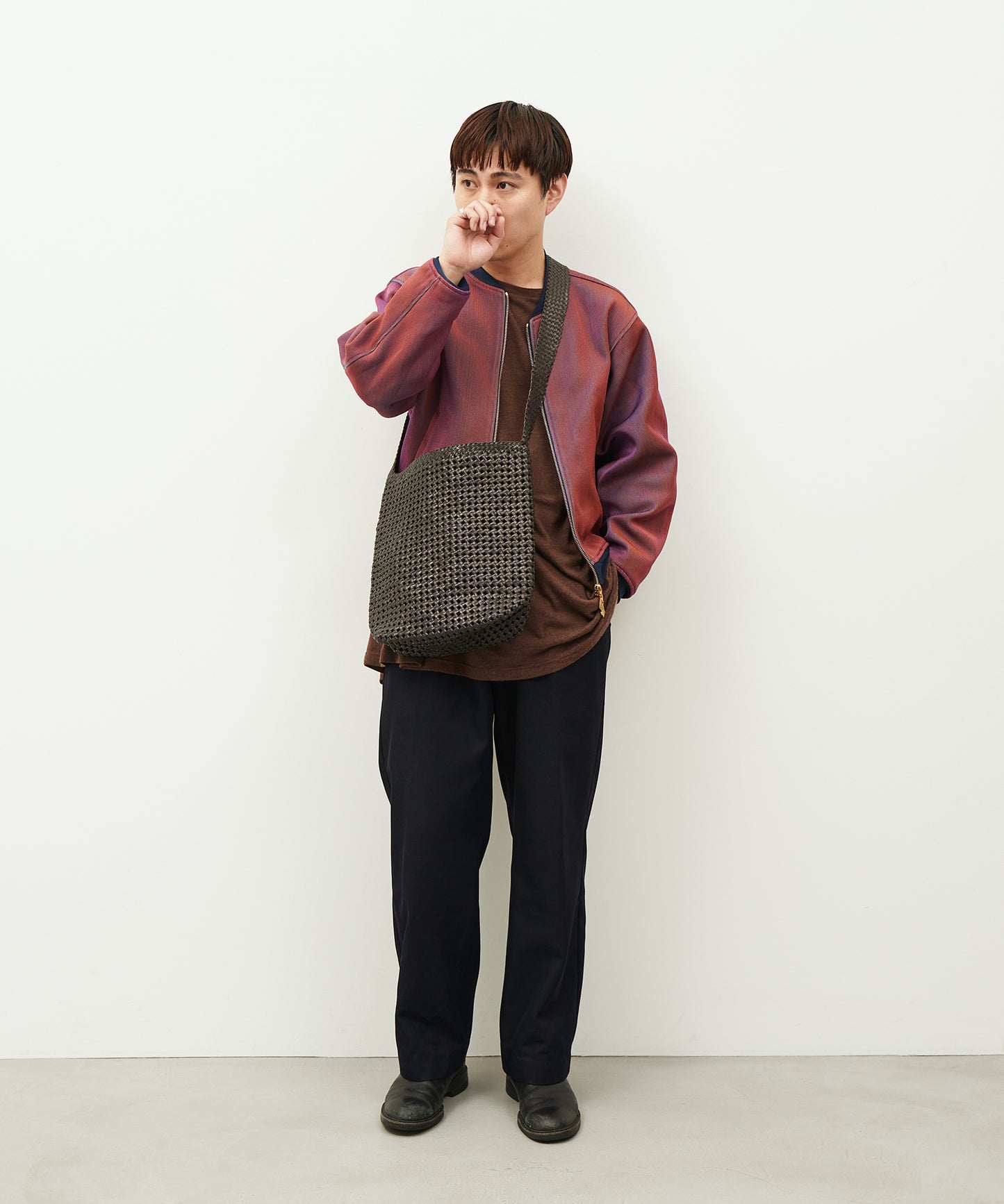 #16 / ボックスショルダー(shadow gray)/ やぎ革・ゴートメッシュ