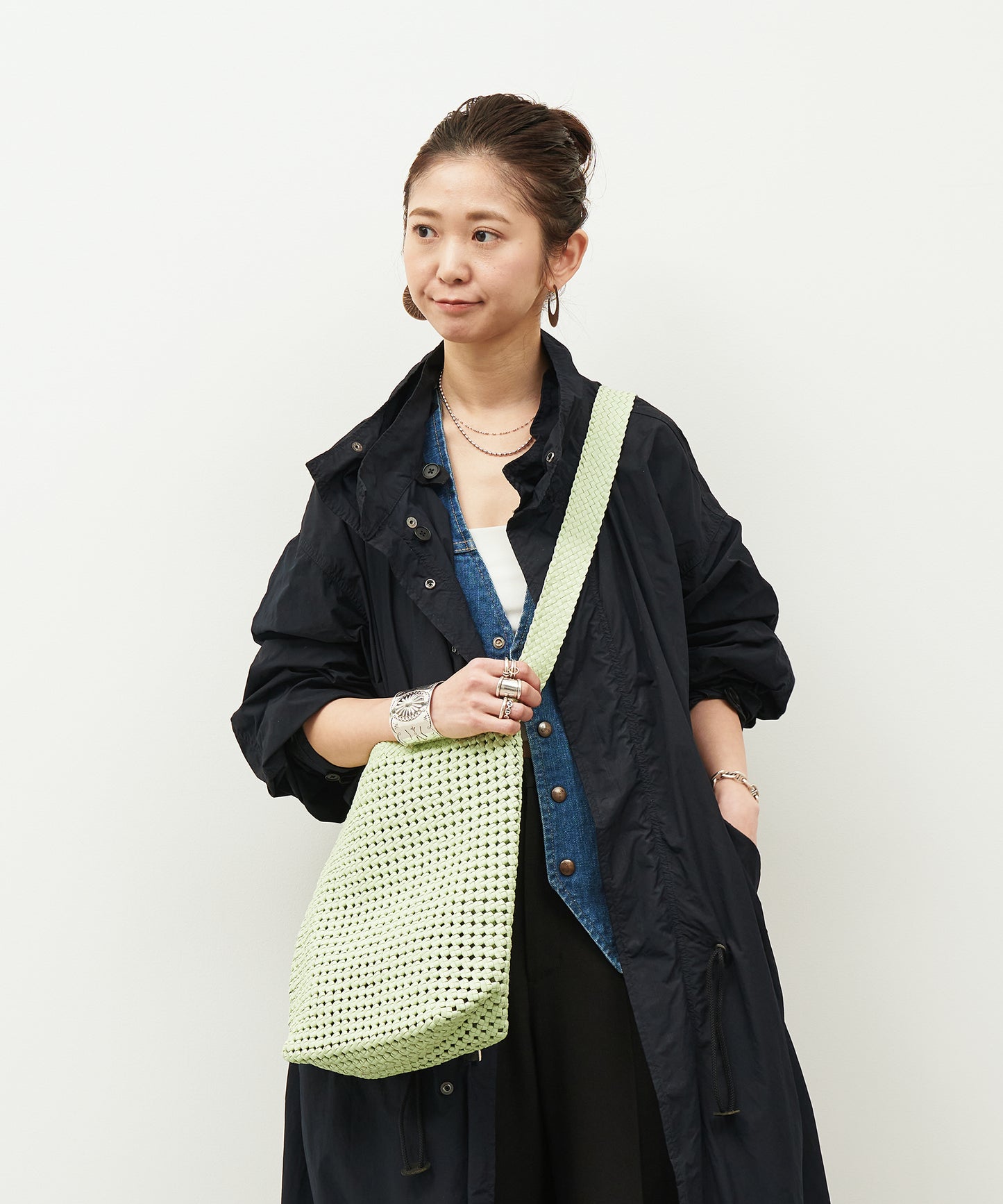 #16 / ボックスショルダー(pistachio green)/ やぎ革・ゴートメッシュ