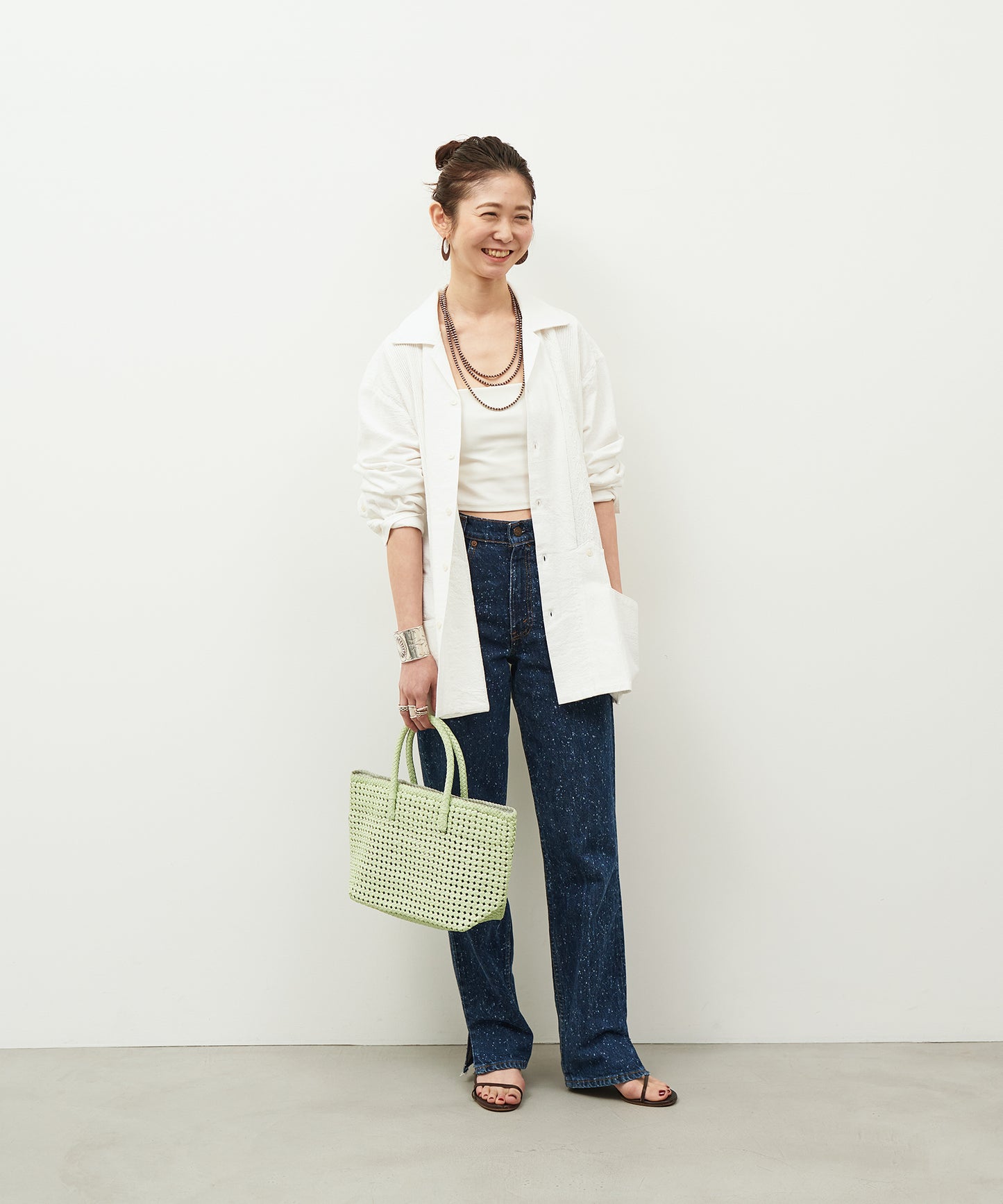#16 / バスケットS(pistachio green)/ やぎ革・ゴートメッシュ