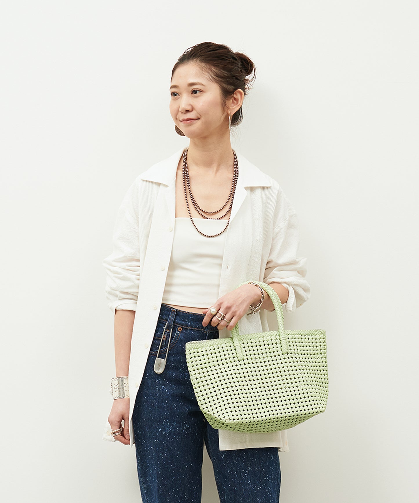#16 / バスケットS(pistachio green)/ やぎ革・ゴートメッシュ