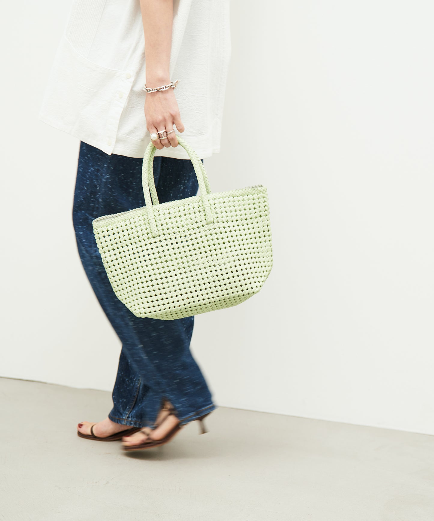 #16 / バスケットS(pistachio green)/ やぎ革・ゴートメッシュ