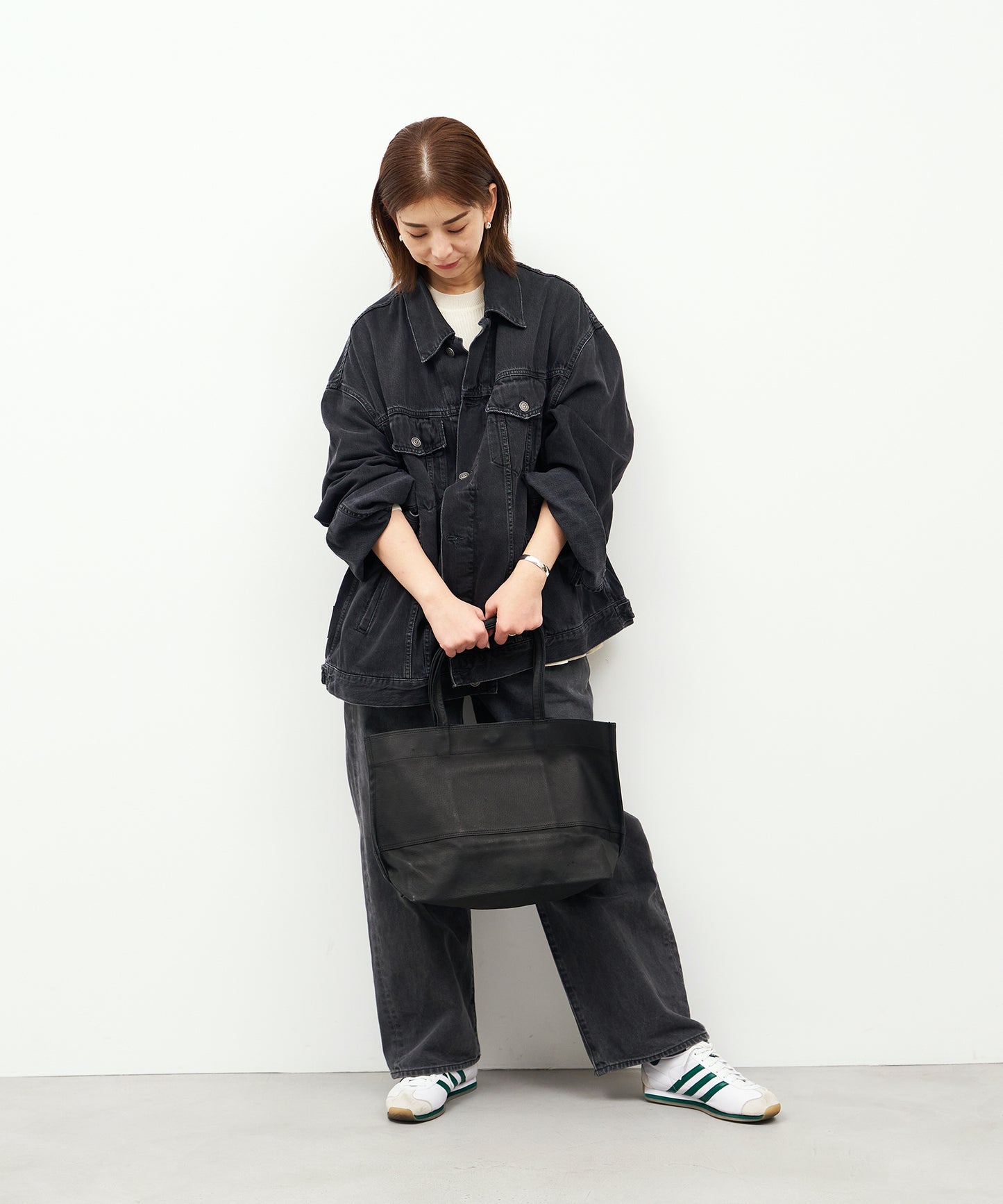 #30/ ワイドトートM(black)/ ピッグスキン・ハリー