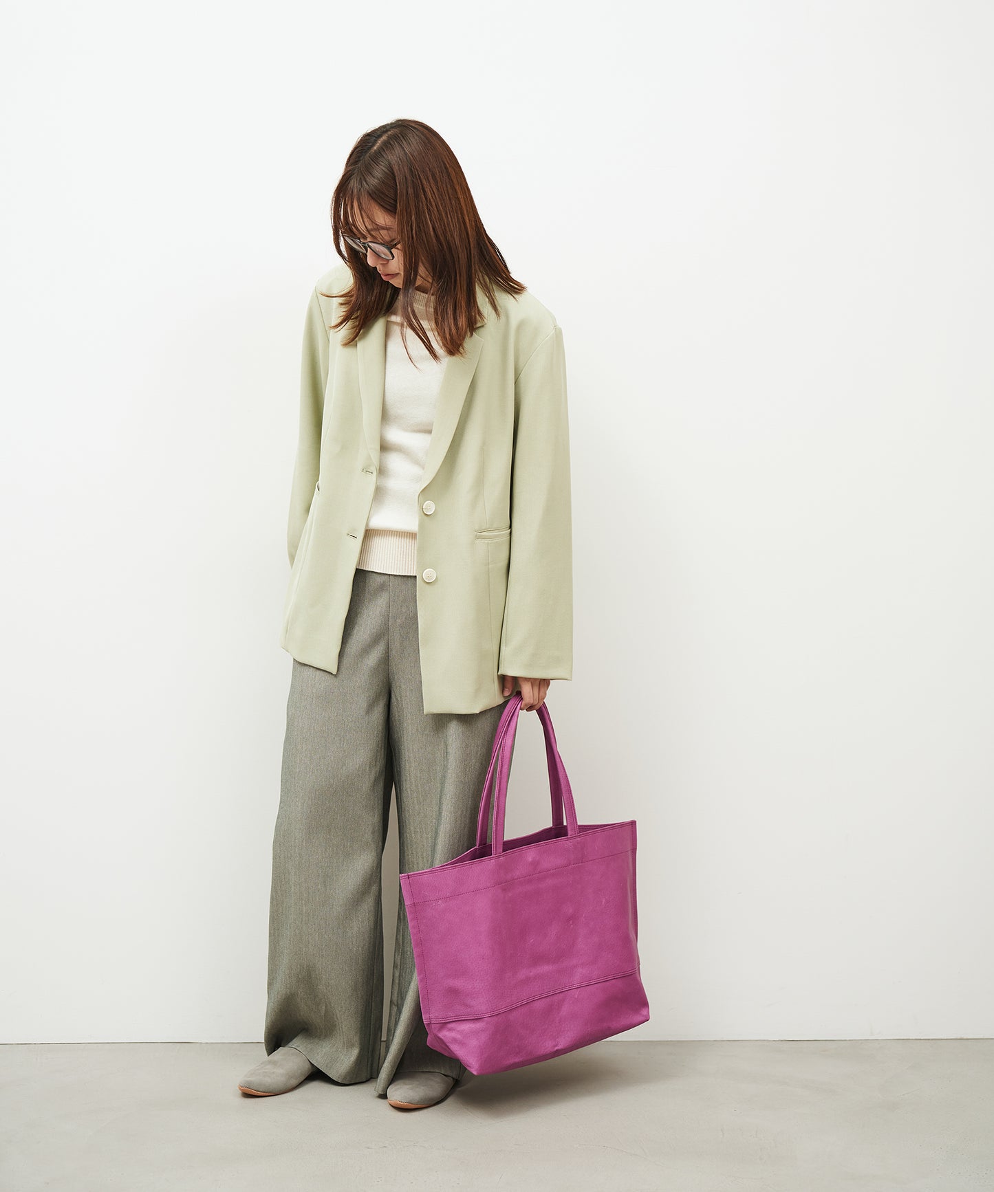 #30/ ワイドトートL(peony purple)/ ピッグスキン・ハリー