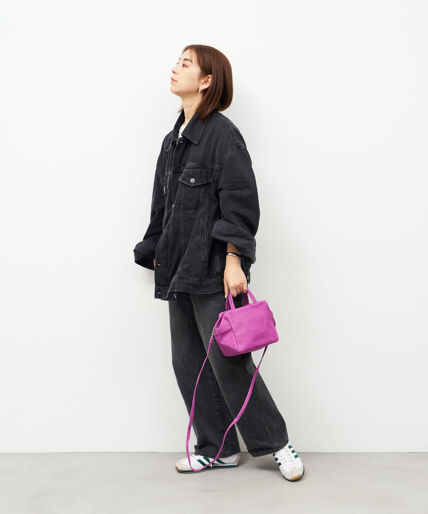#30/ 2wayキューブポシェット(peony purple)/ ピッグスキン・ハリー