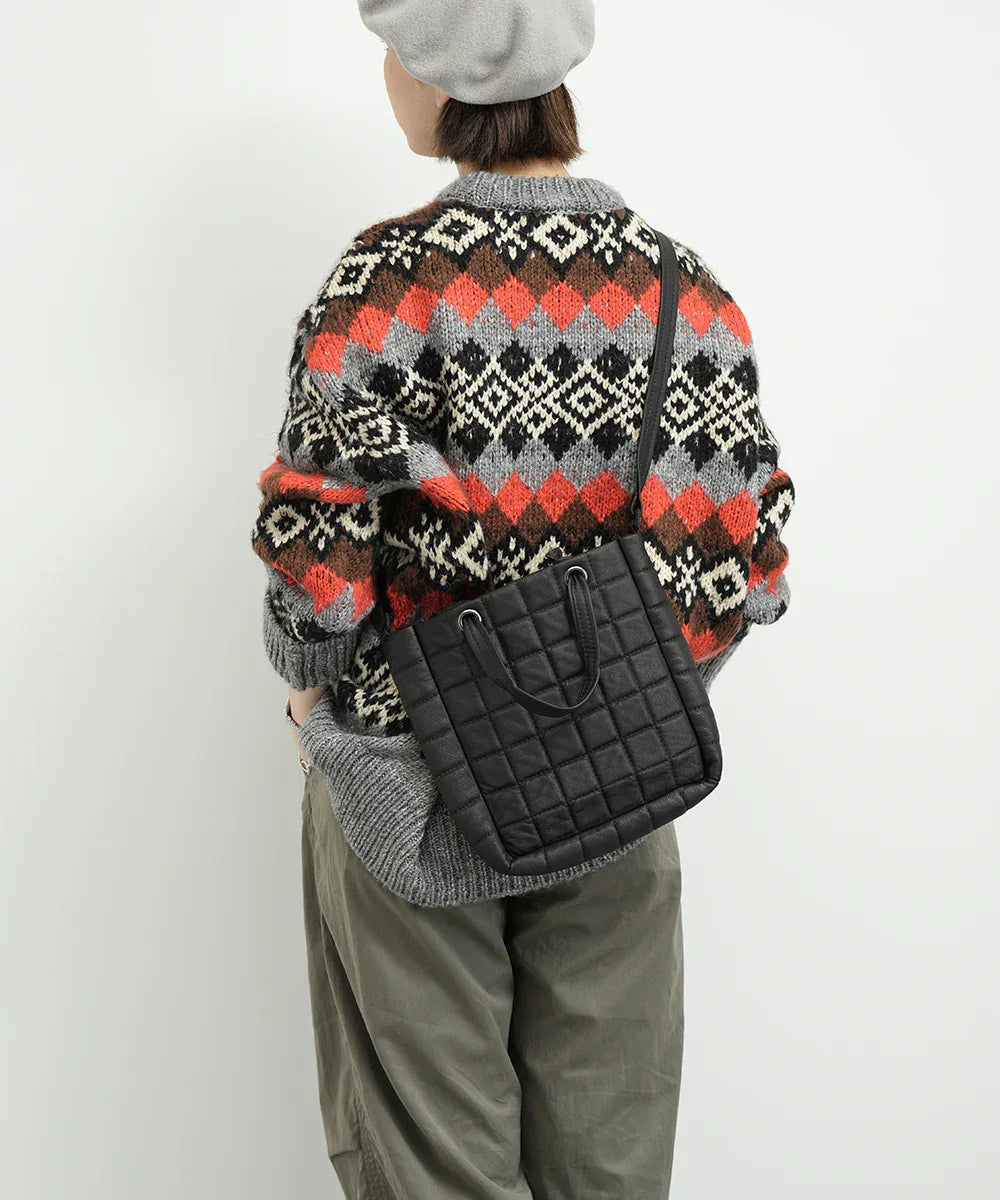 #12b/ グリッドトート2way (black) / やぎ革・ベアー - REN