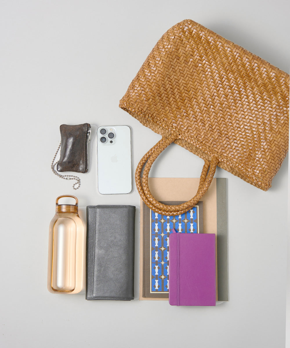 #57/ メルカドトート M（vintage tan）/ 牛革・バッファローメッシュ