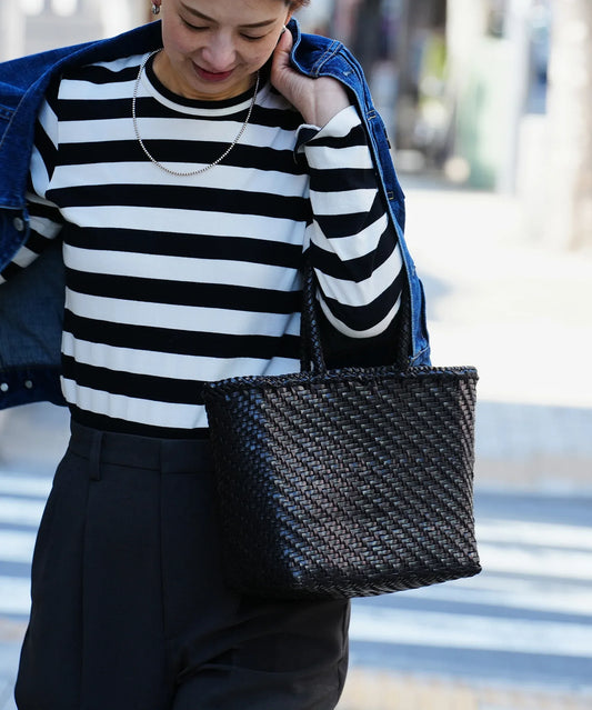 【26SS】#57/ メルカドトート M（black）/ 牛革・バッファローメッシュ - REN