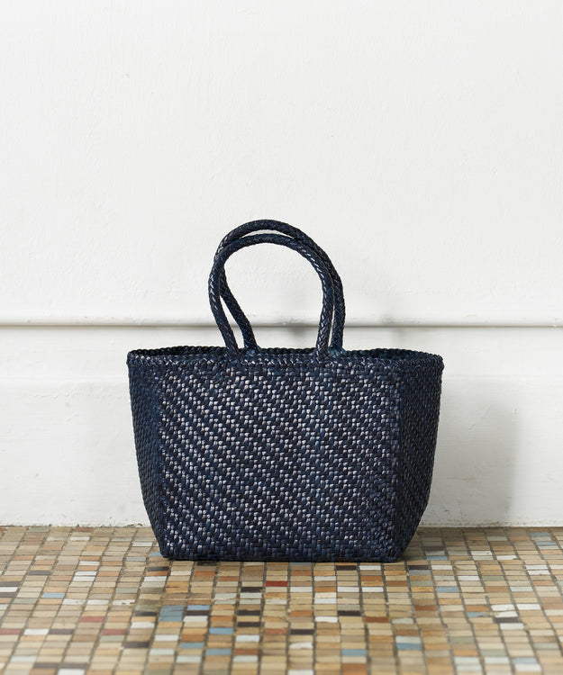 #57/ メルカドトート M（classic navy）/ 牛革・バッファローメッシュ
