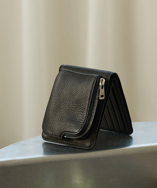 #55/ 外ポケウォレット(black)/ 牛革・ベビーバッファロー