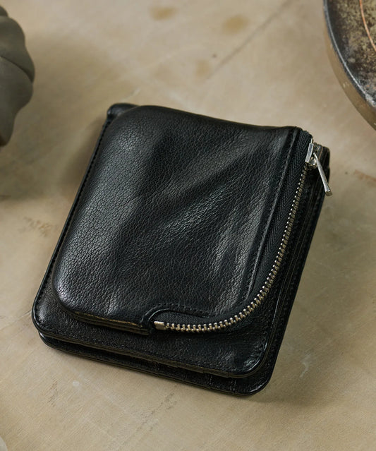 #55/ 外ポケウォレット（black）/ 牛革・ベビーバッファロー - REN