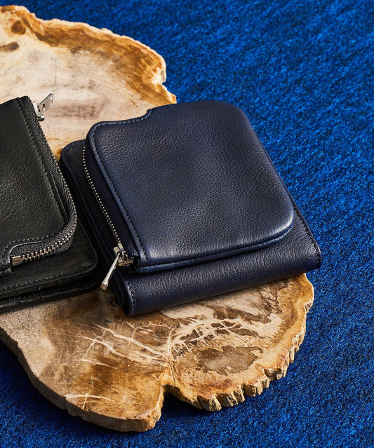 #55b/ 外ポケウォレット（indigo blue）/ 牛革・ベビーバッファロー - REN