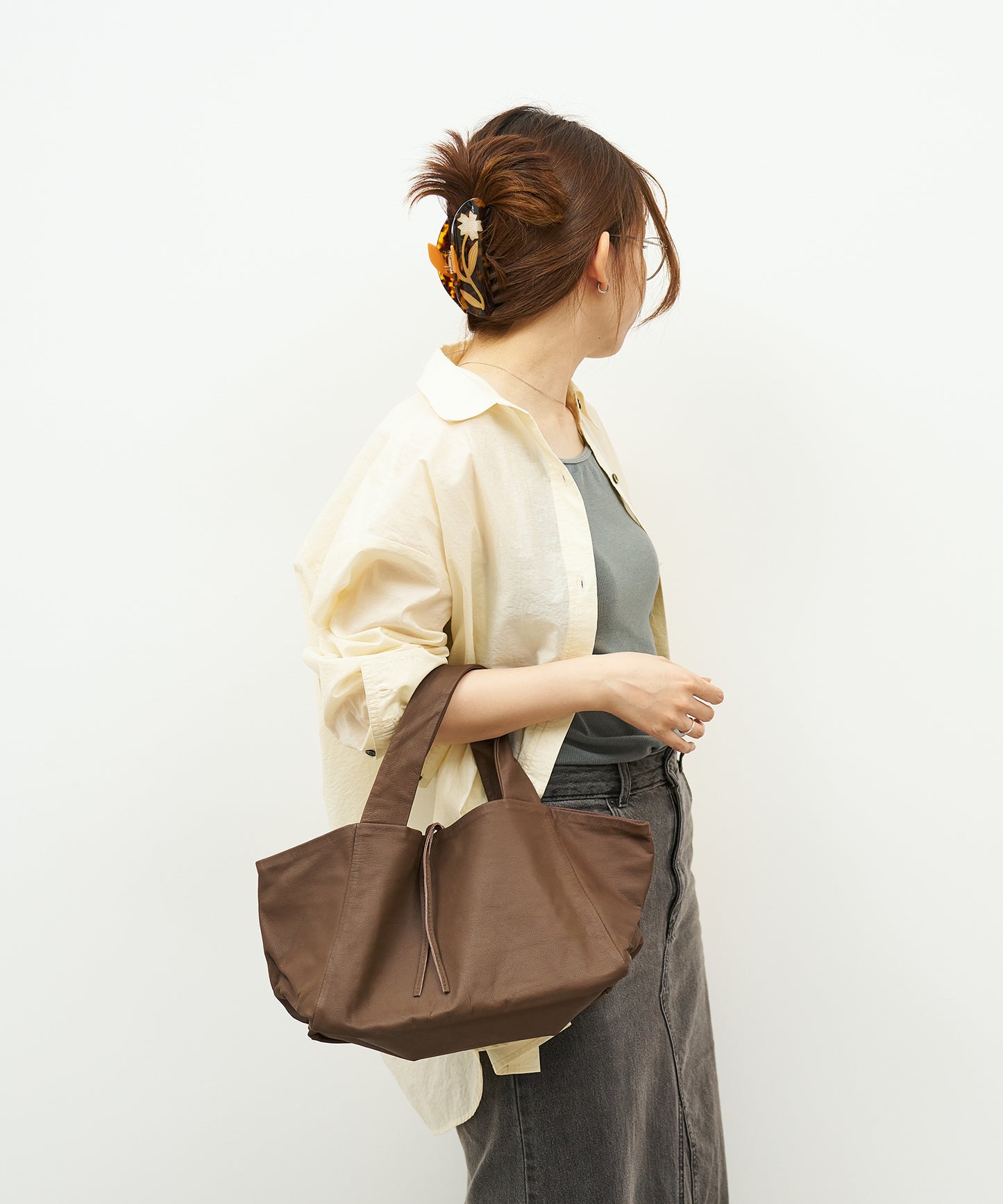 REN トートバッグ ジュート コットン バッグ レザー ナチュラル