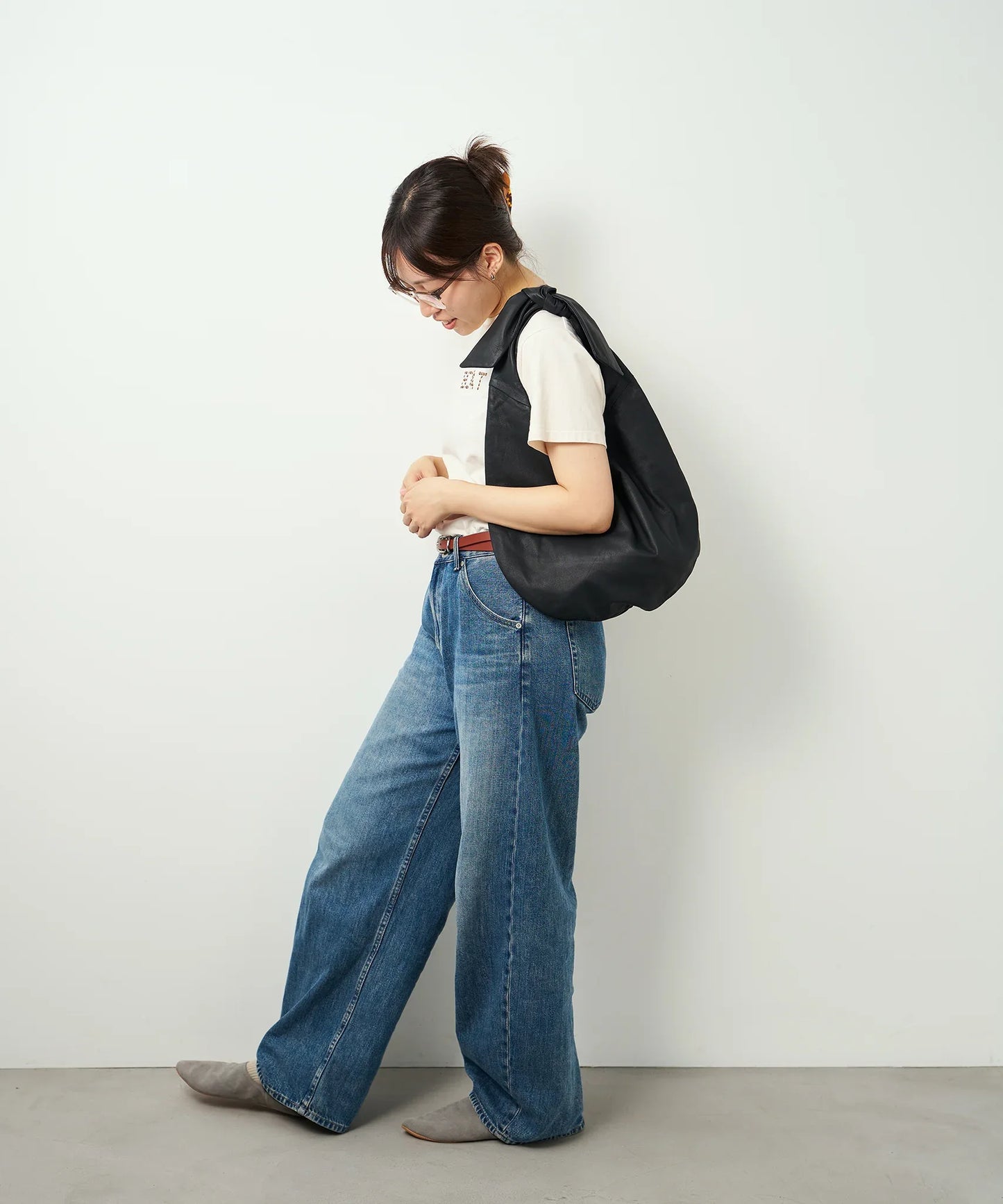 #11/ ラウンドショルダー セパレート（black）/ やぎ革・ベアー - REN