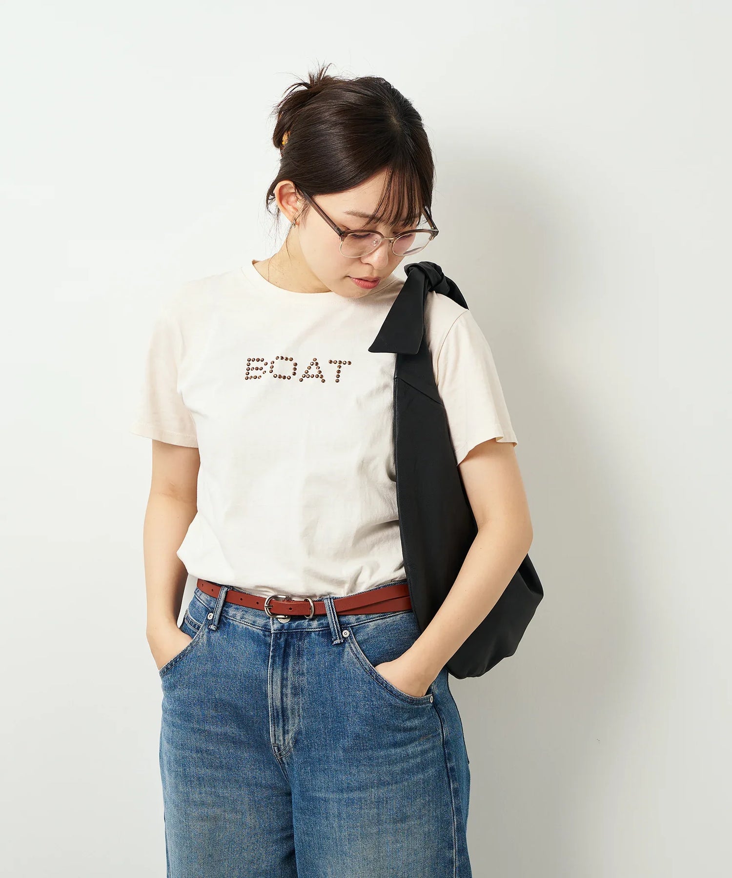 #11/ ラウンドショルダー セパレート（black）/ やぎ革・ベアー - REN