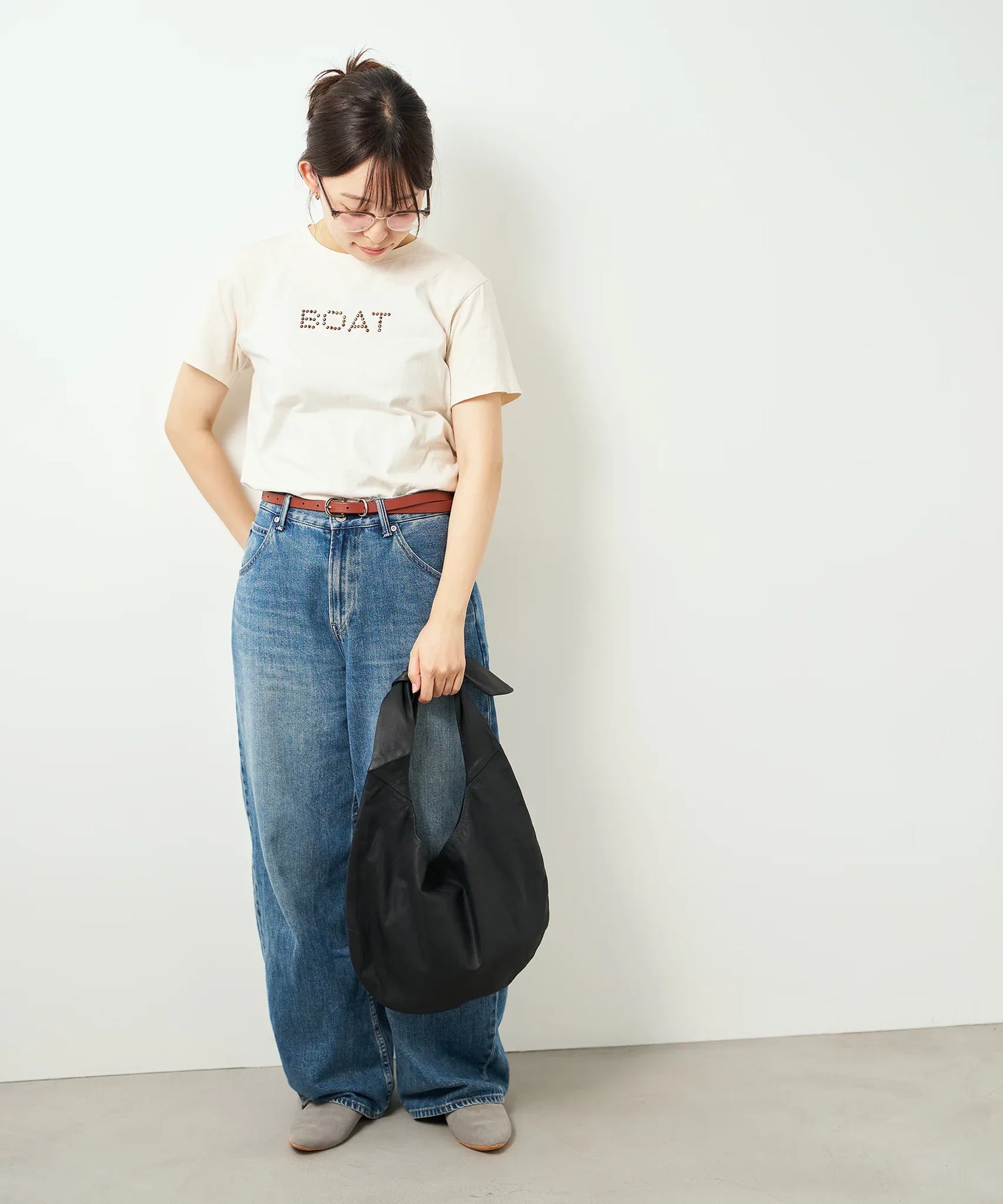 #11/ ラウンドショルダー セパレート（black）/ やぎ革・ベアー - REN