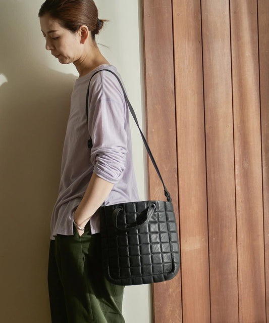 #12b/ グリッドトート2way (black) / やぎ革・ベアー