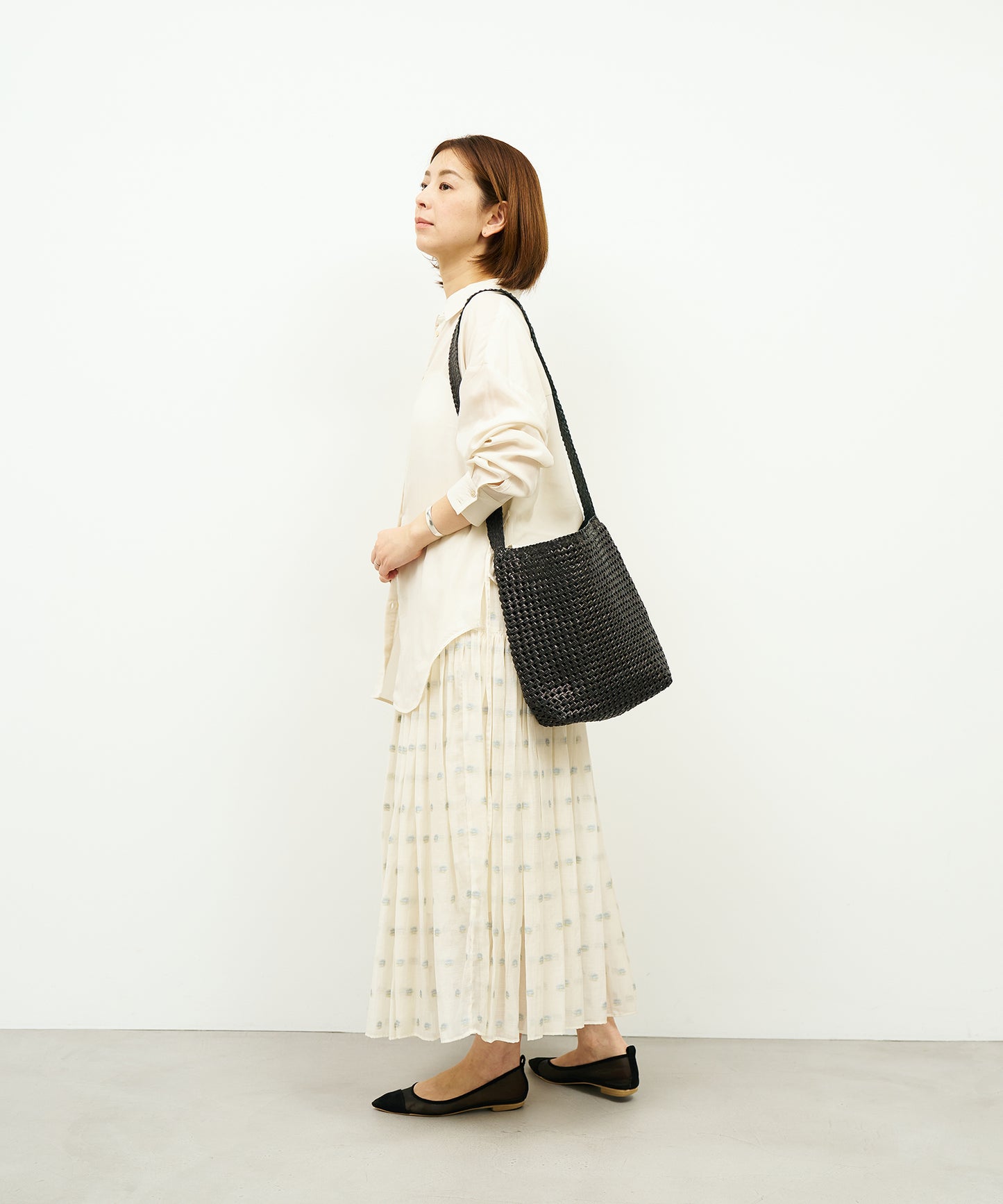 【26SS】#16/ ボックスショルダー（black）/ やぎ革・ゴートメッシュ