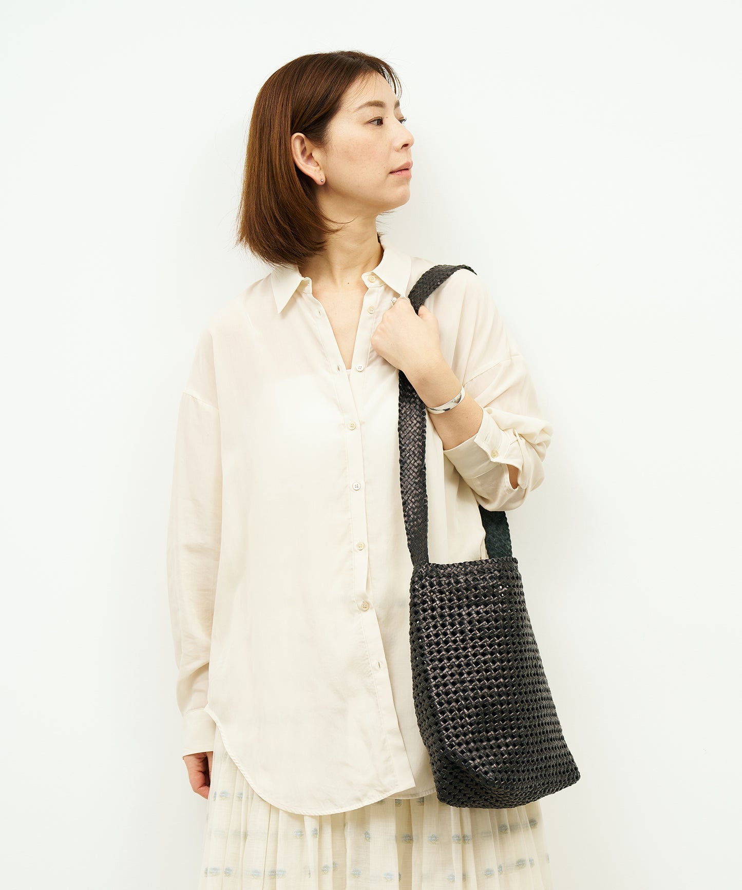 【26SS】#16/ ボックスショルダー（black）/ やぎ革・ゴートメッシュ