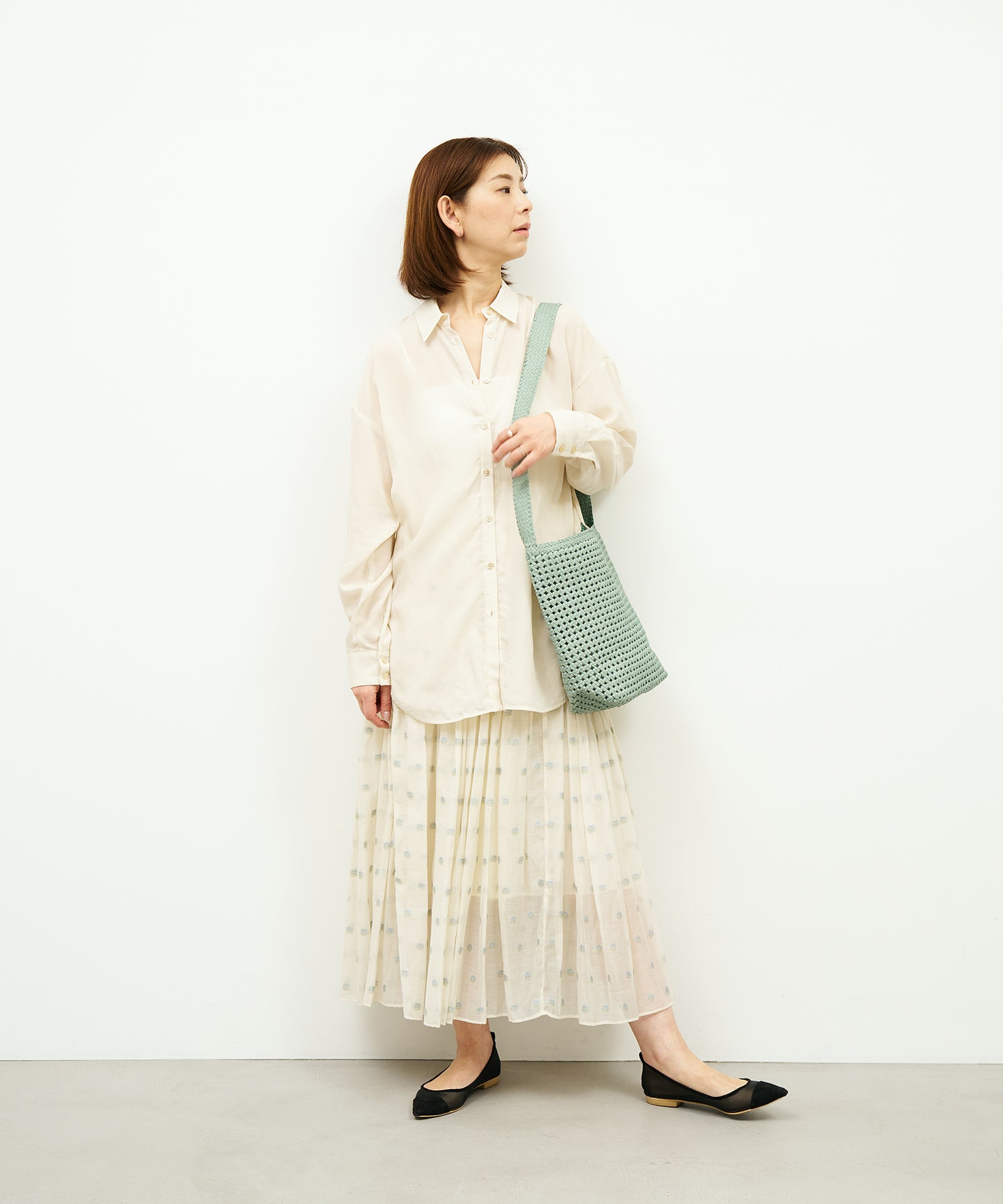 【26SS】#16/ ボックスショルダー（sage green）/ やぎ革・ゴートメッシュ