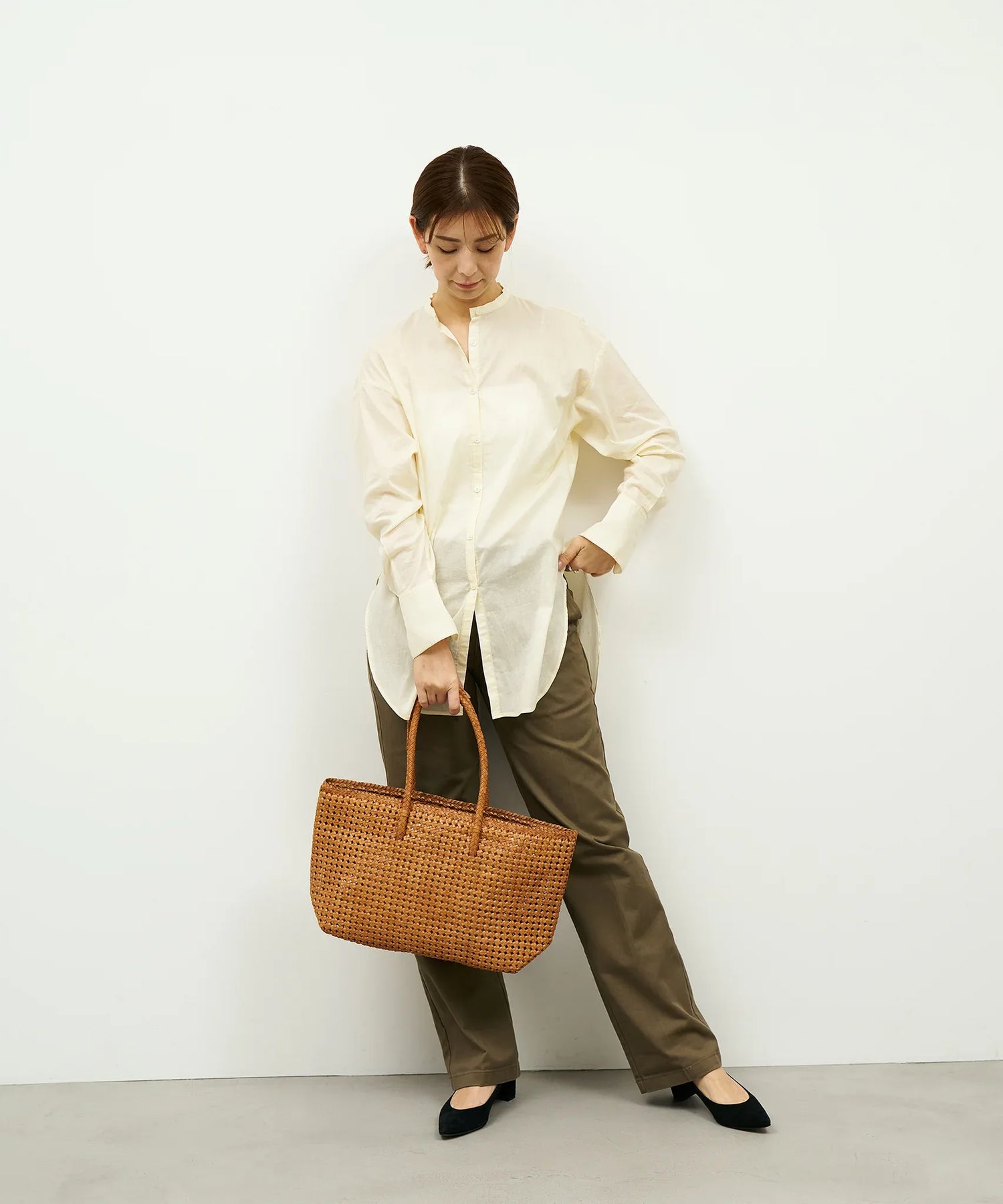 #16/ バスケットM（camel）/ やぎ革・ゴートメッシュ - REN