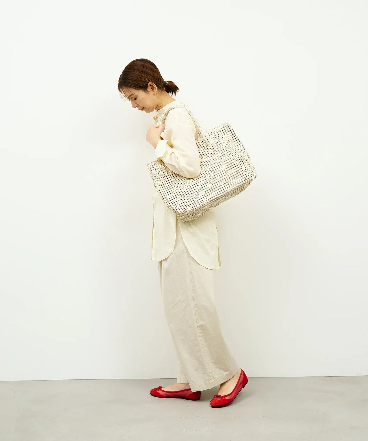 #16/ バスケットL（oatmeal）/ やぎ革・ゴートメッシュ - REN