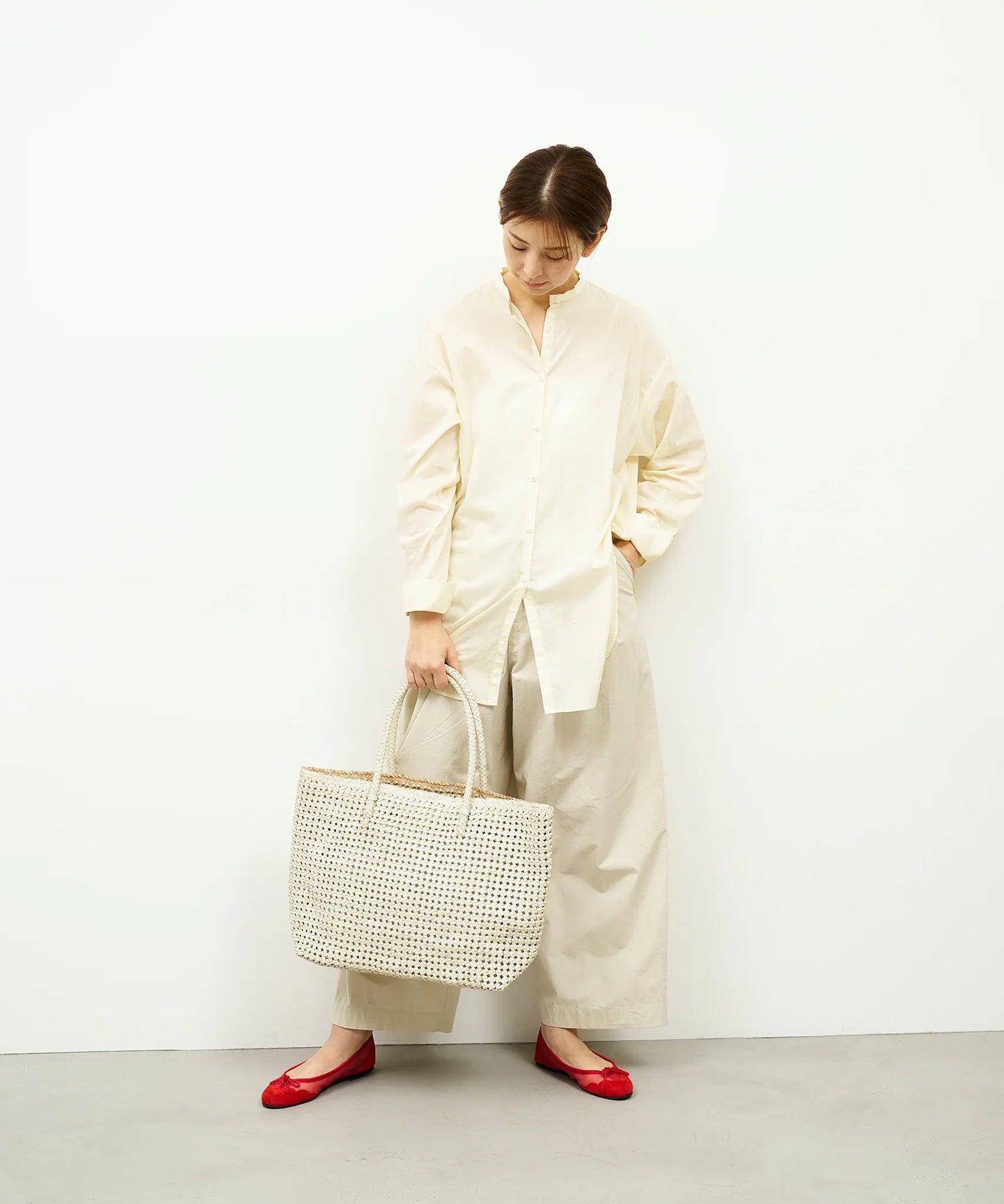 #16/ バスケットL（oatmeal）/ やぎ革・ゴートメッシュ - REN