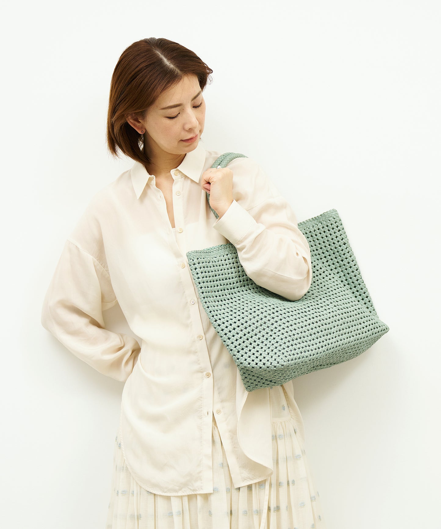 【26SS】#16/ バスケットL（sage green）/ やぎ革・ゴートメッシュ