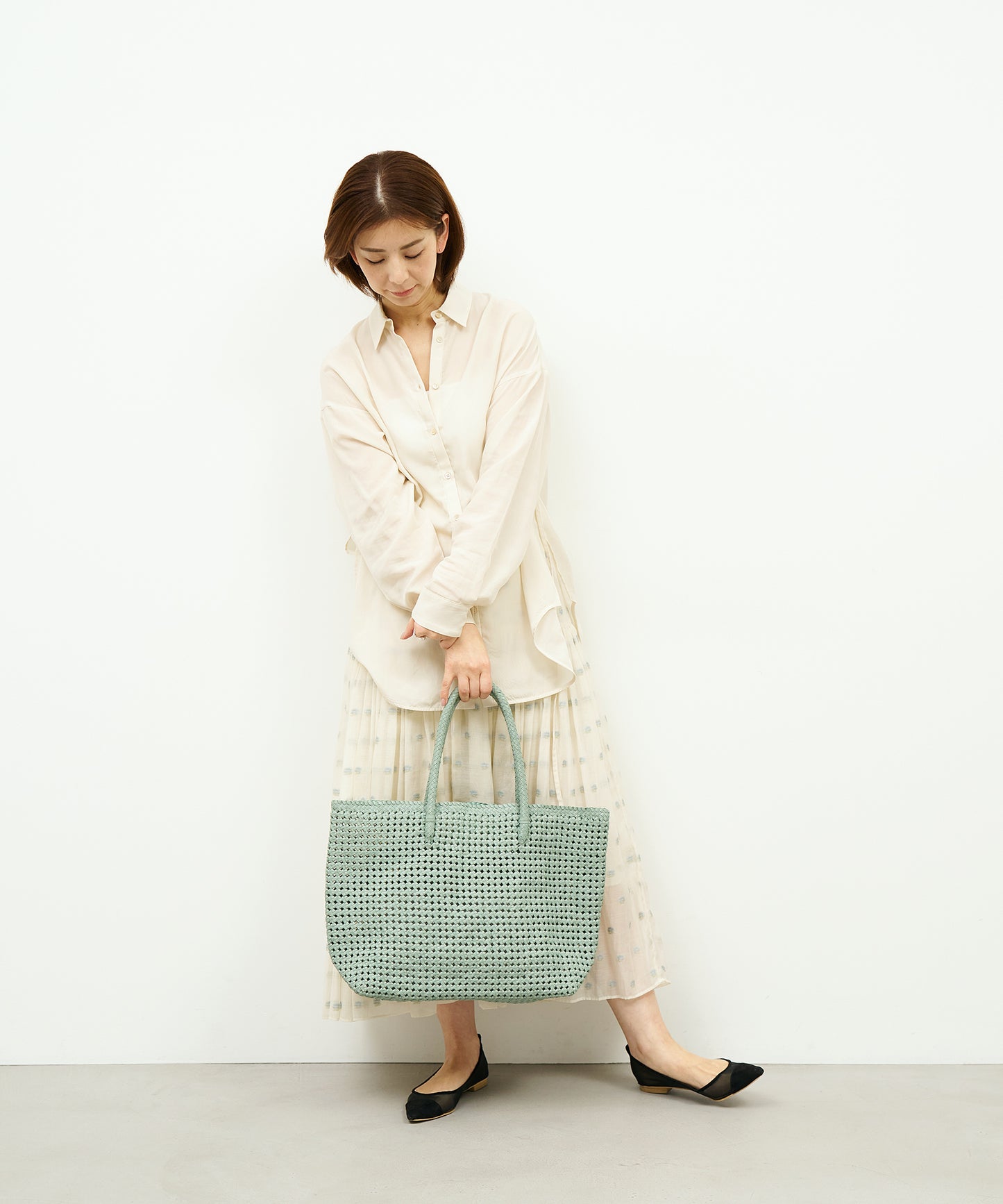 【26SS】#16/ バスケットL（sage green）/ やぎ革・ゴートメッシュ