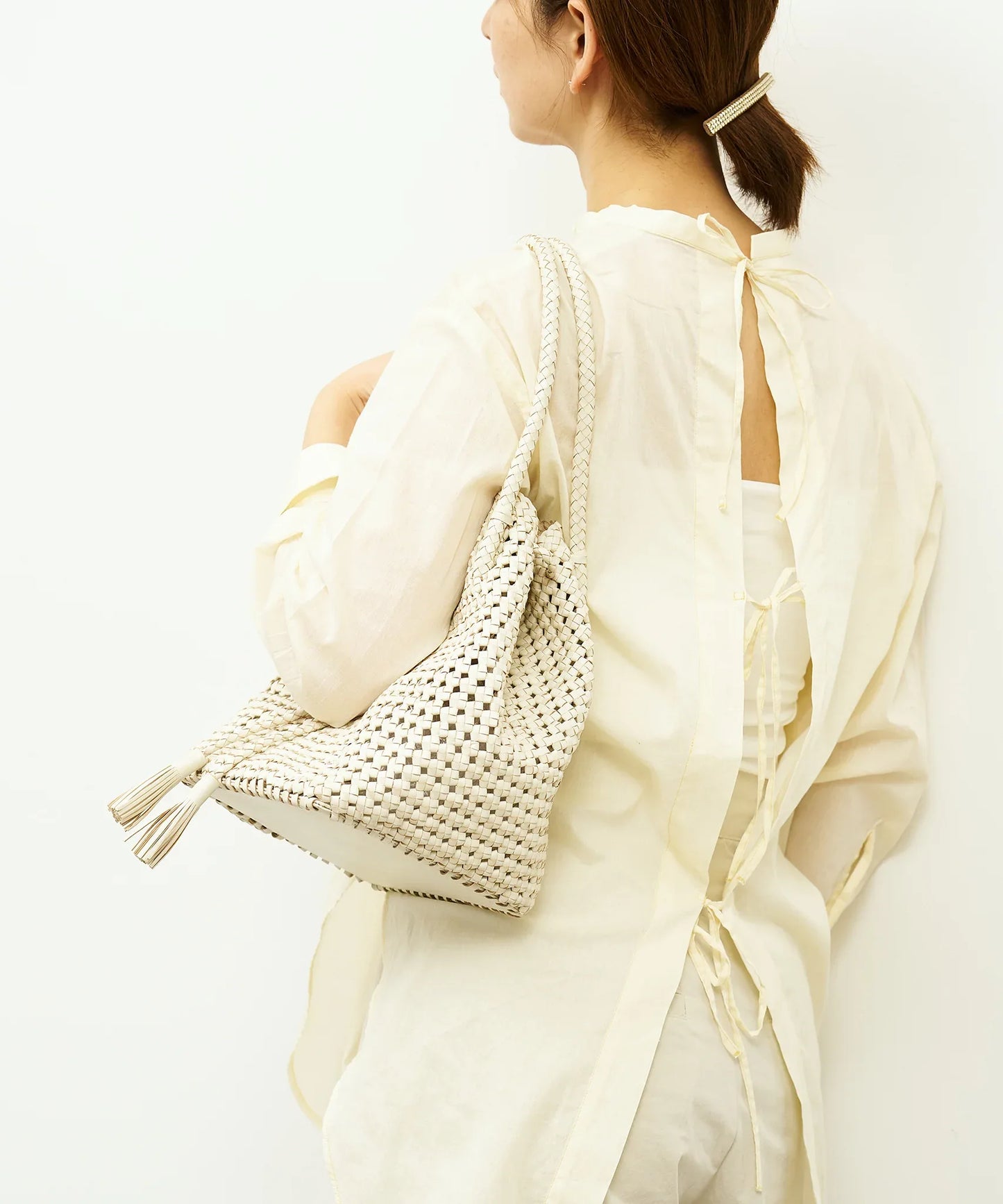 #16/ タッセルトート（oatmeal）/ やぎ革・ゴートメッシュ - REN