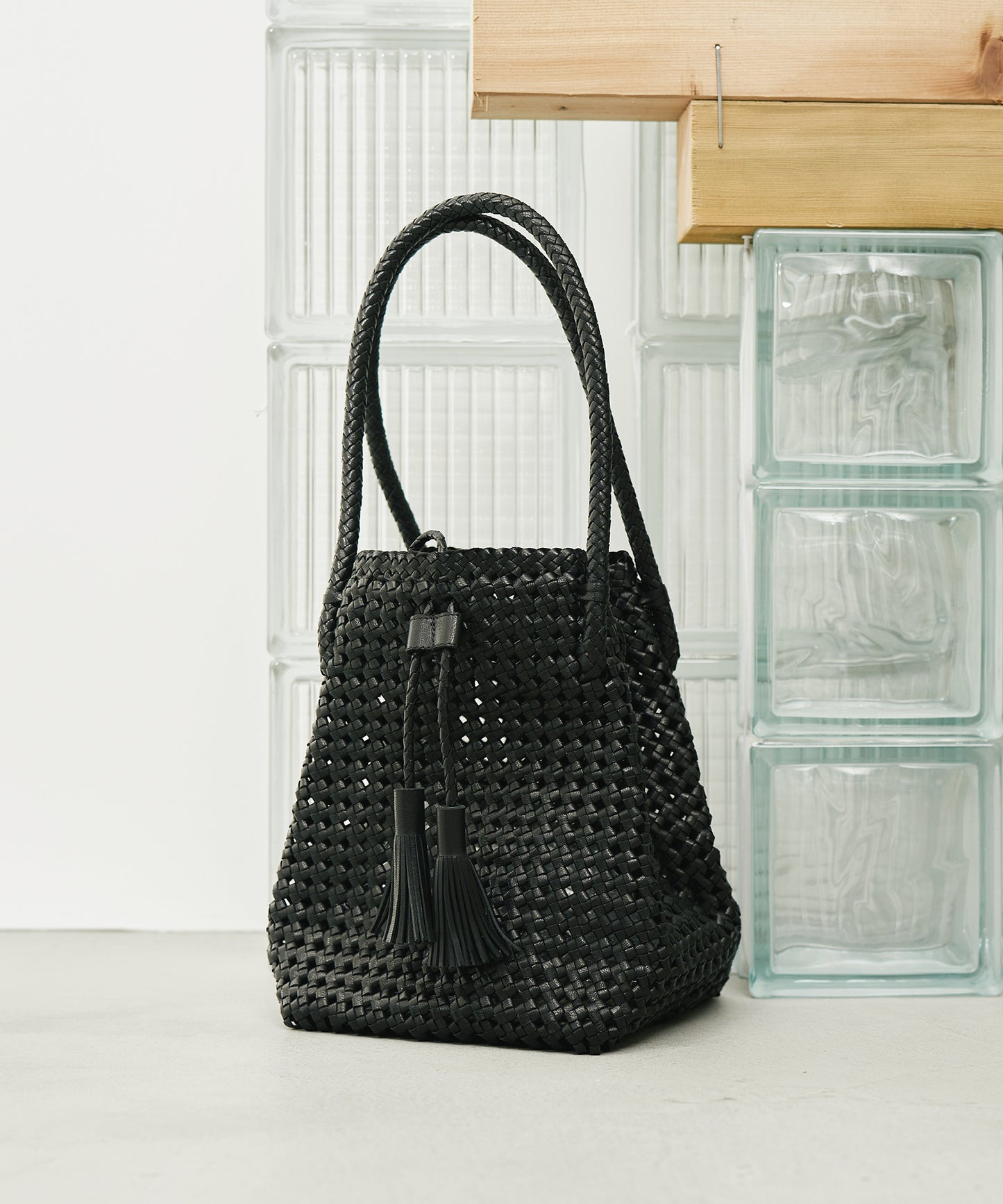 【26SS】#16/ タッセルトート（black）/ やぎ革・ゴートメッシュ