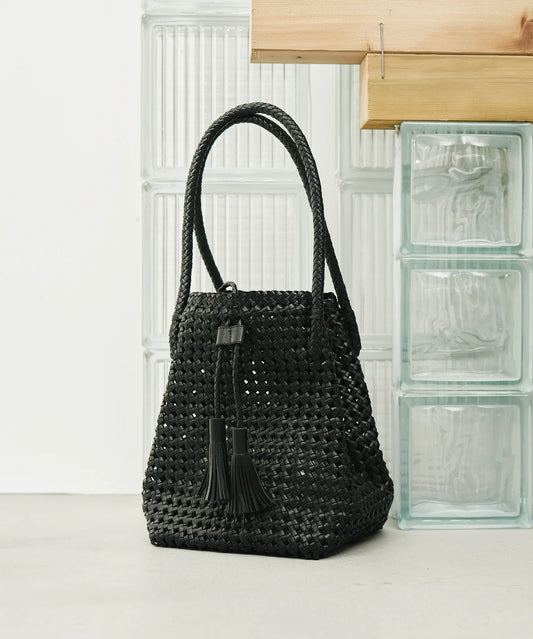 #16/ タッセルトート（black）/ やぎ革・ゴートメッシュ - REN