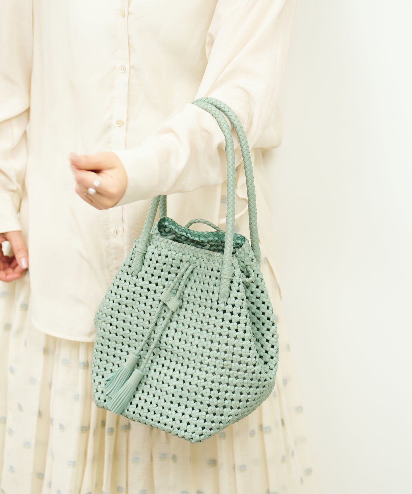 【26SS】#16/ タッセルトート（sage green）/ やぎ革・ゴートメッシュ