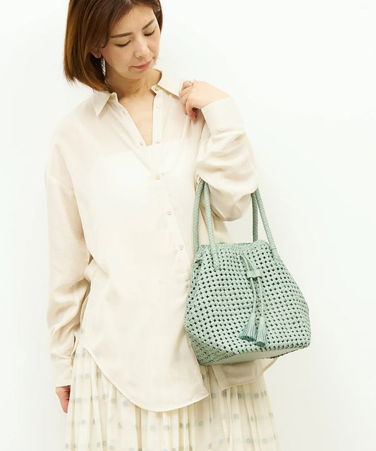 #16/ タッセルトート（sage green）/ やぎ革・ゴートメッシュ - REN