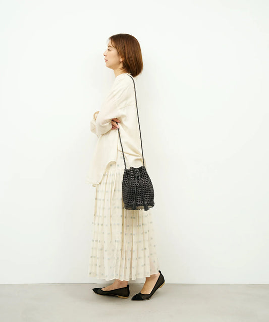 #16/ タッセルボトルショルダー（black）/ やぎ革・ゴートメッシュ - REN