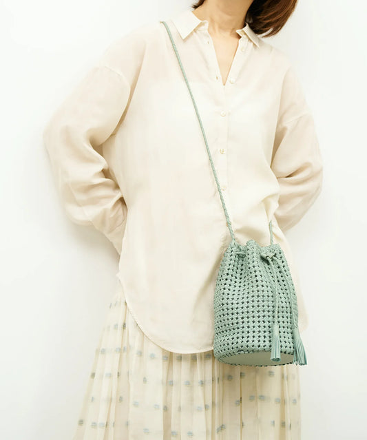 #16/ タッセルボトルショルダー(sage green)/ やぎ革・ゴートメッシュ - REN