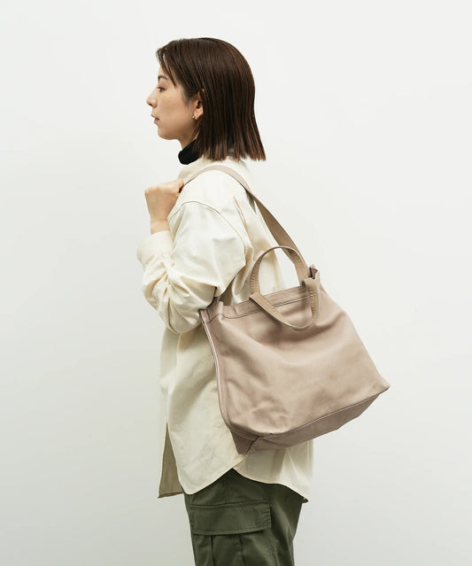 #30/ ベーシックジップトートM 2way （pink beige）/ ピッグスキン・ハリー - REN