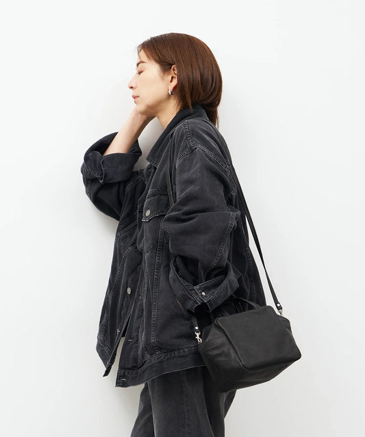 #30/ 2wayキューブポシェット(black)/ ピッグスキン・ハリー - REN