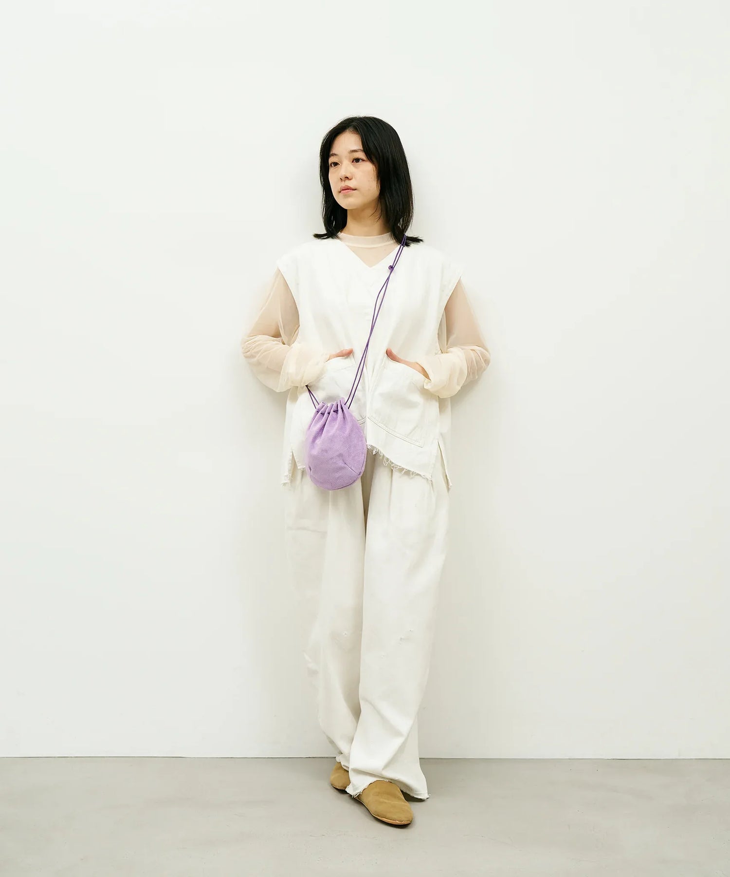 #39/ バルーンショルダー（lavender）/ ピッグスキン・ライニングスエード - REN